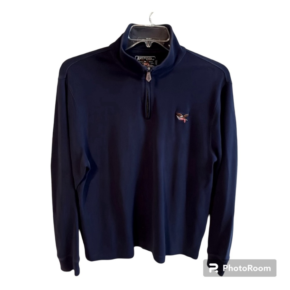 American Living Navy Blue Zippered Collar Knit Sweater Size L